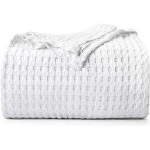 Queen Cotton Waffle Blanket White Soft Lightweight All Season Bed Throw